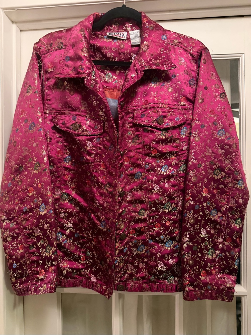 Vintage 90’s Bill Blass Women's Burgundy Floral Jacquard Jacket Size 1X